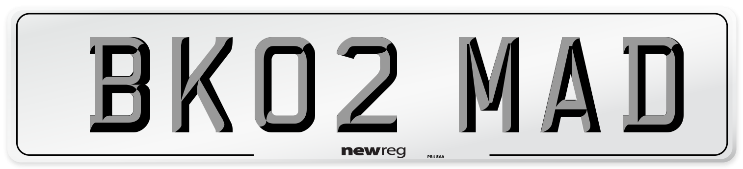 BK02 MAD Number Plate from New Reg
